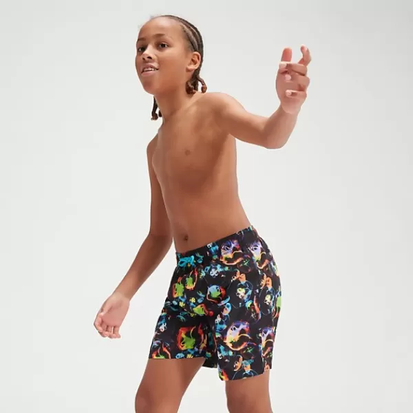 New Boys' Digital Printed 15" Swim Shorts Black/Blue Kids Outlet