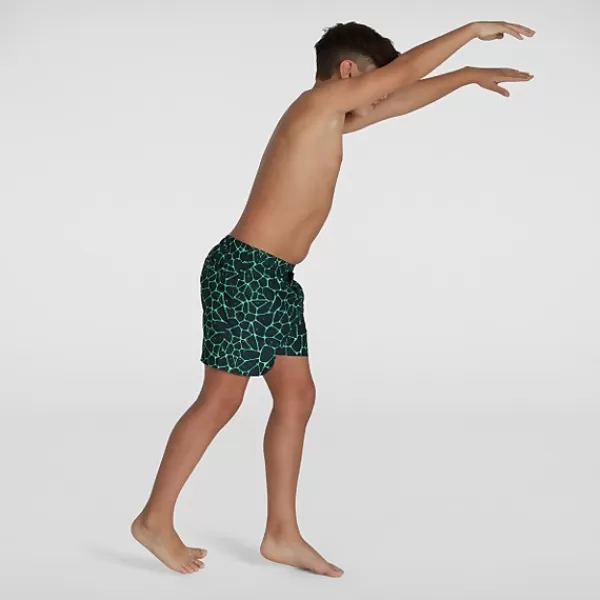 Sale Boys' Printed 13" Swim Shorts Black/Green Kids Outlet