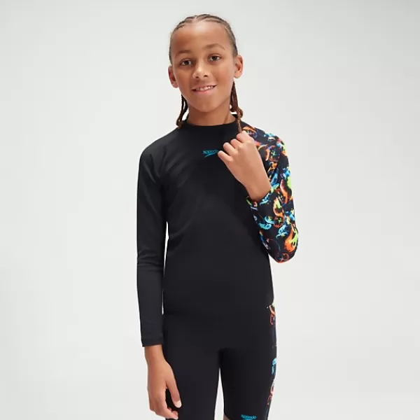 Hot Boys' Printed Long Sleeve Rash Top Black/Blue Kids/BOY Boy's Rash Vests | Outlet