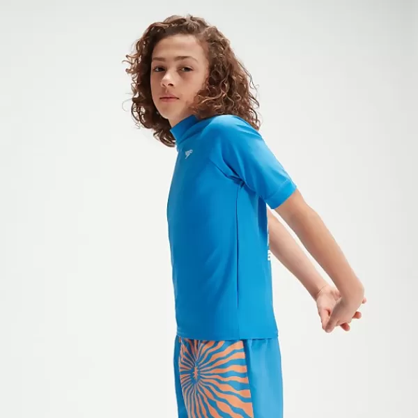 Best Sale Boys' Printed Short Sleeve Rash Top Blue/White Kids/BOY Boy's Rash Vests | Outlet