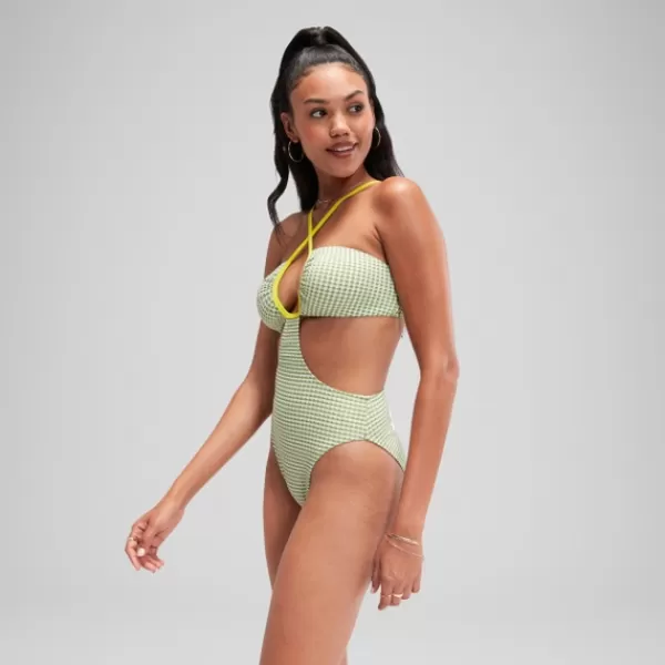 Best FLU3NTE Gingham Cut Out Swimsuit Green Women FLU3NTE | Leisure