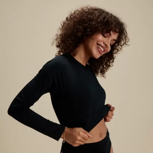 Discount FLU3NTE Long Sleeve Crop Top Black Women FLU3NTE | Leisure