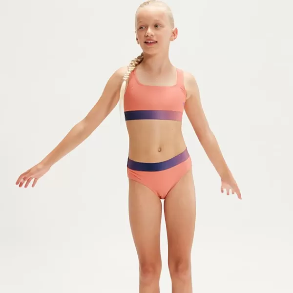 Best Sale Girls' Contrast Band Bikini Coral/Lilac Kids Outlet