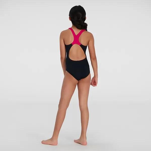 Shop Girls' Digital Placement Splashback Swimsuit Black/Pink Kids Outlet