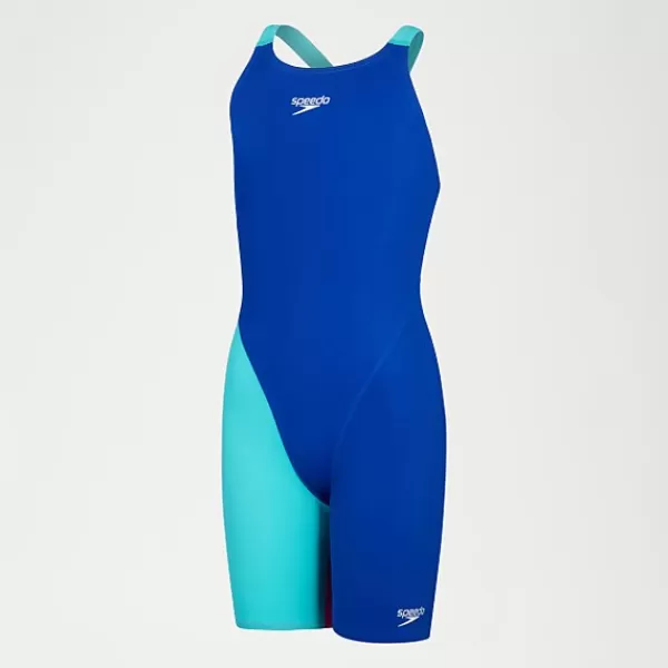 Outlet Girls' Fastskin Endurance+ Openback Kneeskin Blue/Green Kids Swimwear | Girl's performance