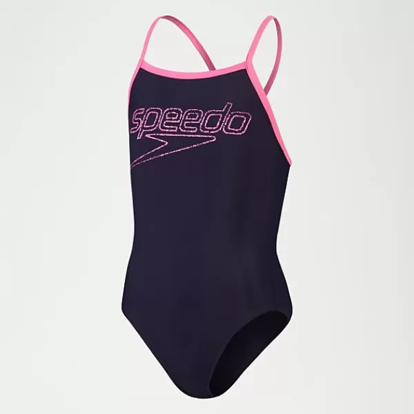 Fashion Girls' Logo Thinstrap Muscleback Swimsuit Navy/Pink Kids Outlet