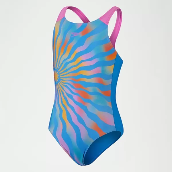 Best Sale Girls' Printed Pulseback Swimsuit Blue/Mango Kids Outlet | Best sellers