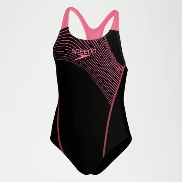 New Girls Medley Logo Medalist Swimsuit Black/Pink Kids Swimwear | Girl's swimwear