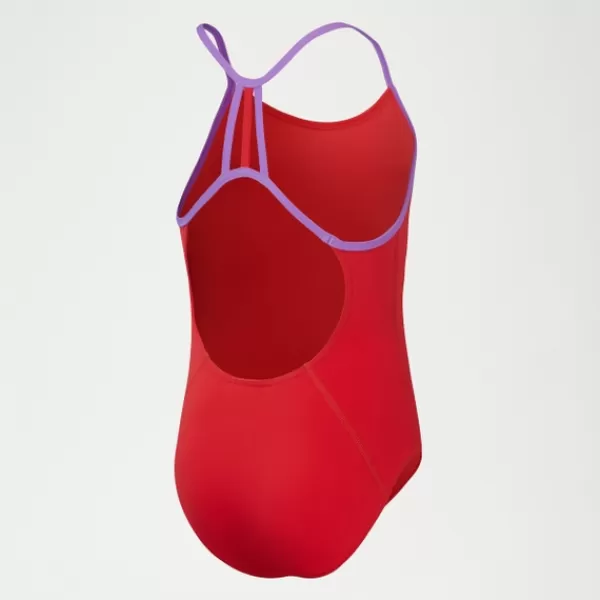 Best Sale Girls Solid Lane Line Back Swimsuit Red Kids Swimwear | Girl's swimwear