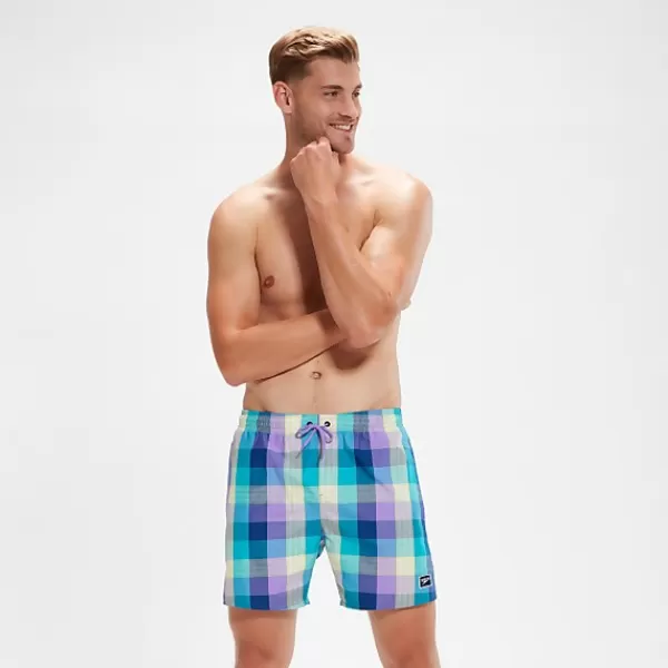 Shop Men's Check Leisure 16" Swim Shorts Blue Outlet