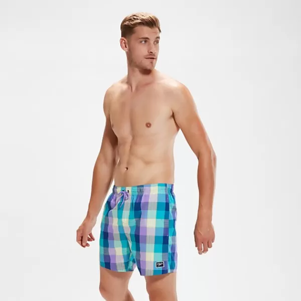 Shop Men's Check Leisure 16" Swim Shorts Blue Outlet