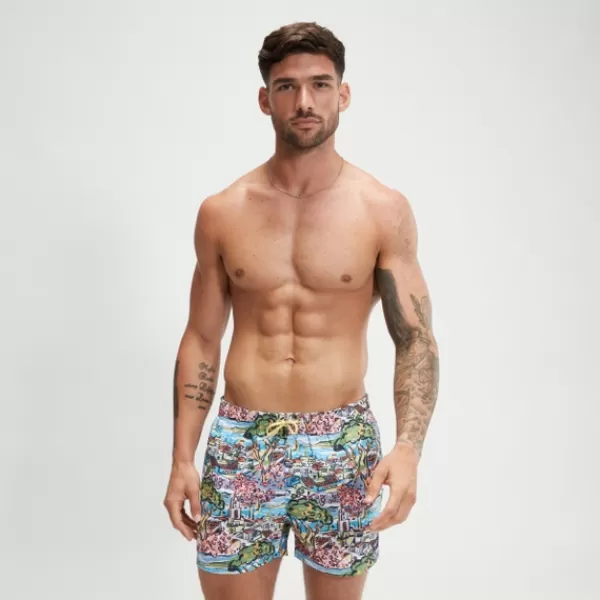 Flash Sale Men's Digital Printed Leisure 14" Swim Shorts Green/Pink Leisure | Swim shorts