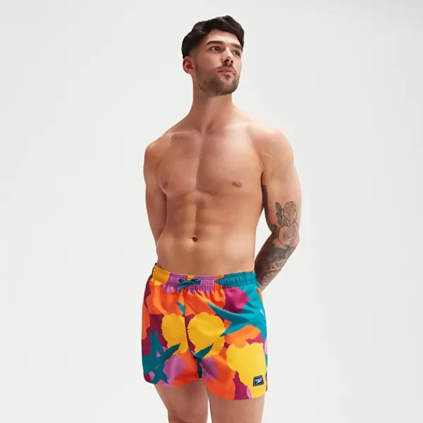 Online Men's Digital Printed Leisure 14" Swim Shorts Violet/Mango Outlet