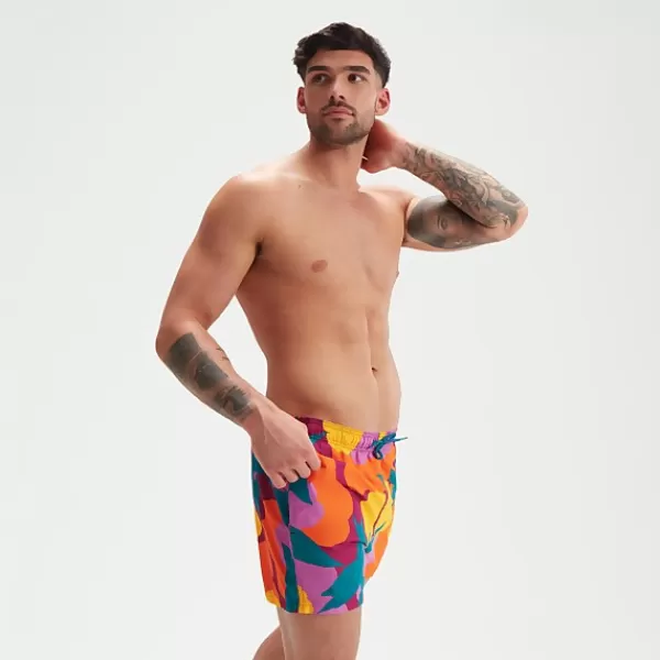 Online Men's Digital Printed Leisure 14" Swim Shorts Violet/Mango Outlet