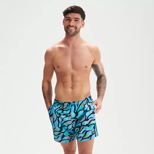 Flash Sale Men's Digital Printed Leisure 16" Swim Shorts Blue/Green Outlet