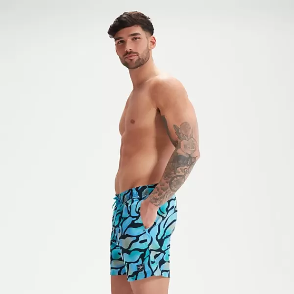 Flash Sale Men's Digital Printed Leisure 16" Swim Shorts Blue/Green Outlet