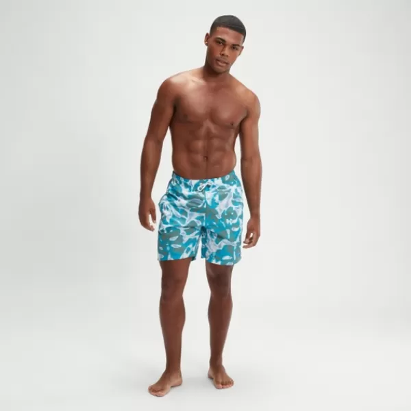 Flash Sale Men's Digital Printed Leisure 18" Swim Shorts Blue/Green Leisure | Swim shorts