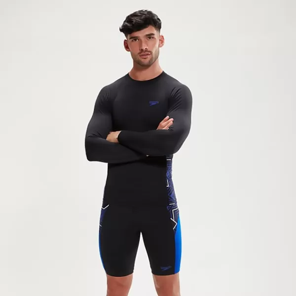 Hot Men's ECO Endurance+ Splice Rash Top Black/Blue Rash Vests | Best sellers