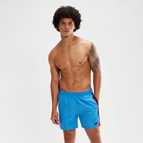 Store Men's Hyper Boom Splice 16" Swim Shorts Blue/Red Women Best sellers | Sustainable Swimwear