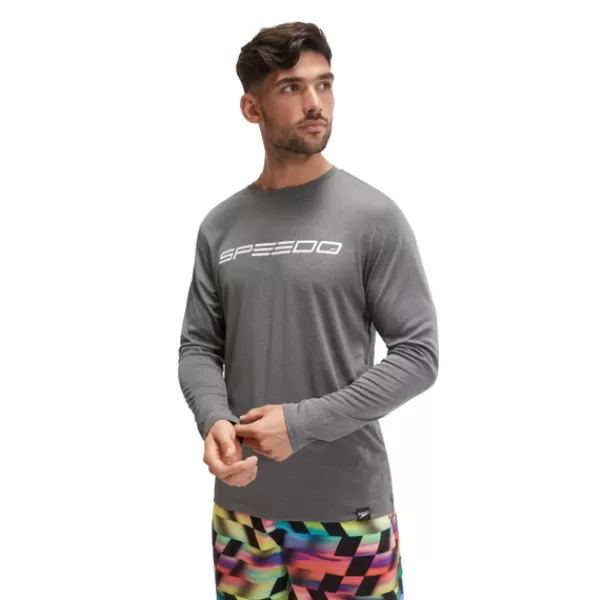 Fashion Men's Long Sleeve Graphic Swim Shirt Grey Triathlon & open water | Leisure