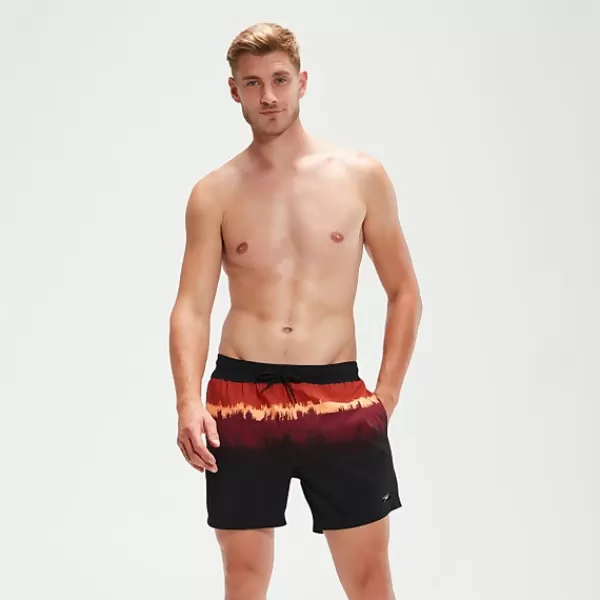 New Men's Placement Leisure 16" Swim Shorts Black/Oxblood Outlet