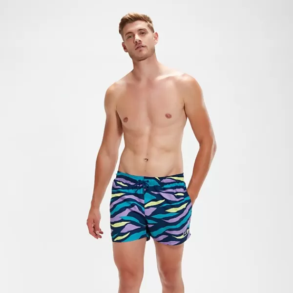 Clearance Men's Printed Leisure 14" Swim Shorts Blue/Aqua Outlet