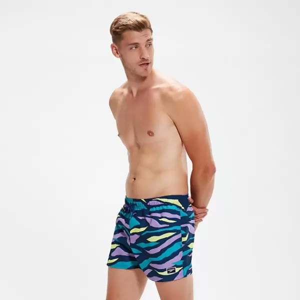 Clearance Men's Printed Leisure 14" Swim Shorts Blue/Aqua Outlet