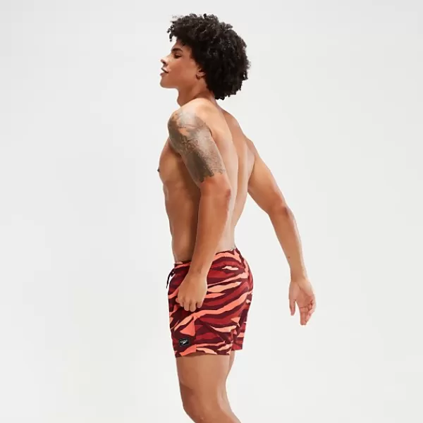 Cheap Men's Printed Leisure 14" Swim Shorts Oxblood/Orange Women Sustainable Swimwear | Sustainable Swimwear