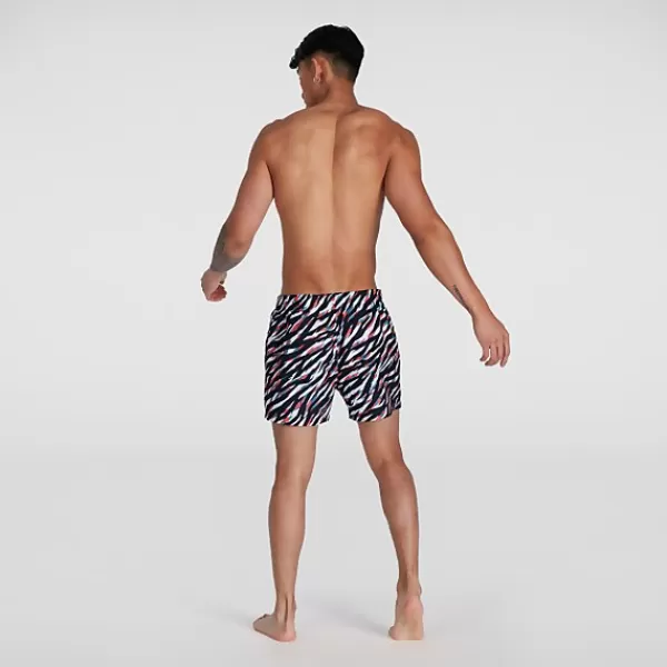 New Men's Printed Leisure 14" Swim Shorts White/Red Outlet