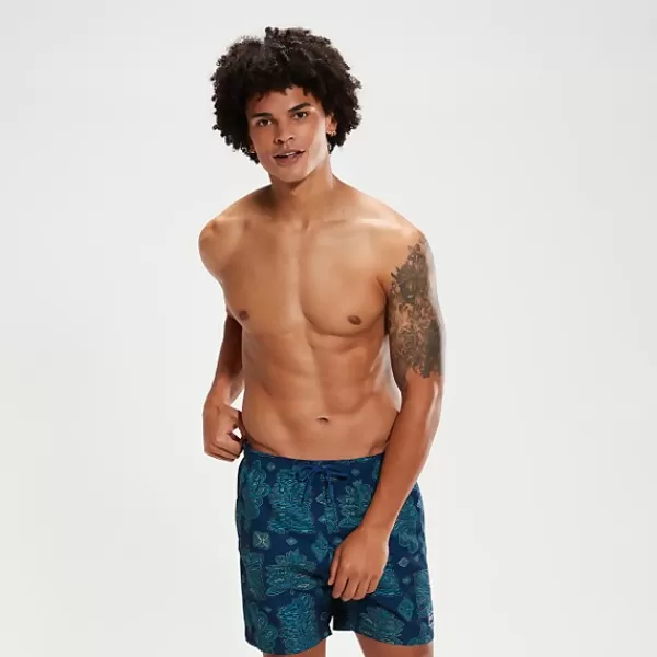 Store Men's Printed Leisure 16" Swim Shorts Blue/Aqua Outlet