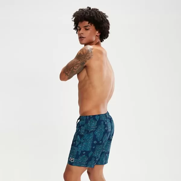 Store Men's Printed Leisure 16" Swim Shorts Blue/Aqua Outlet