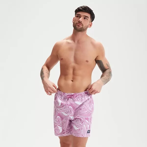 Online Men's Printed Leisure 16" Swim Shorts Mauve/White Outlet