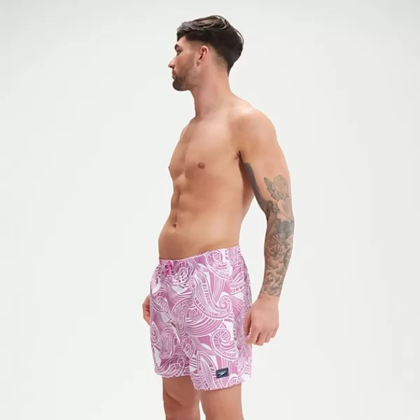 Online Men's Printed Leisure 16" Swim Shorts Mauve/White Outlet