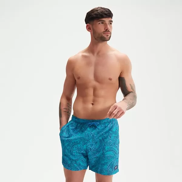 Sale Men's Printed Leisure 16" Swim Shorts Navy/Blue Leisure | Outlet