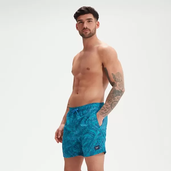 Sale Men's Printed Leisure 16" Swim Shorts Navy/Blue Leisure | Outlet