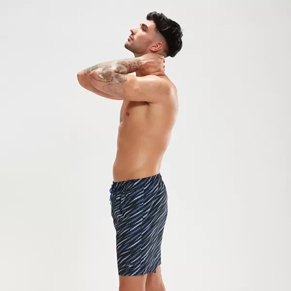 Shop Men's Printed Leisure 18" Swim Shorts Black/Blue Best sellers | Outlet