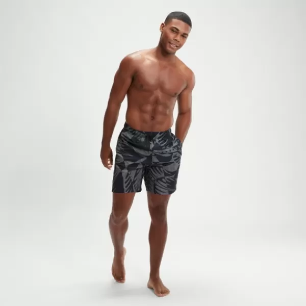 Hot Men's Printed Leisure 18" Swim Shorts Black/Grey Leisure | Swim shorts