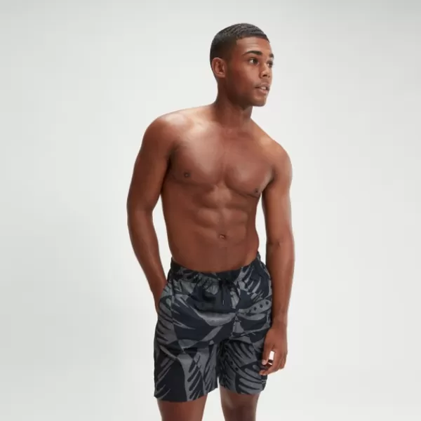 Hot Men's Printed Leisure 18" Swim Shorts Black/Grey Leisure | Swim shorts