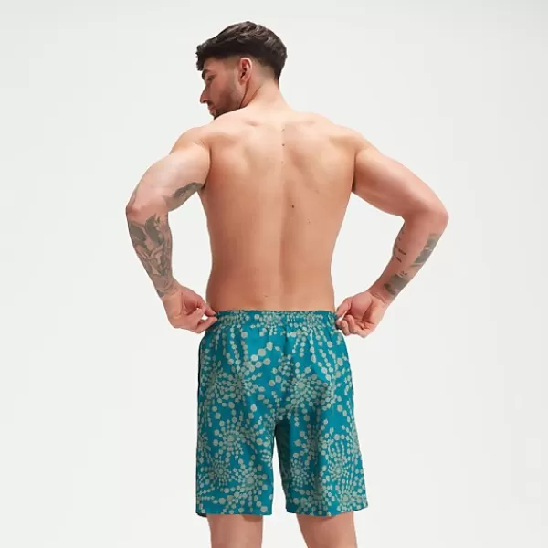 Discount Men's Printed Leisure 18" Swim Shorts Green/Blue Outlet