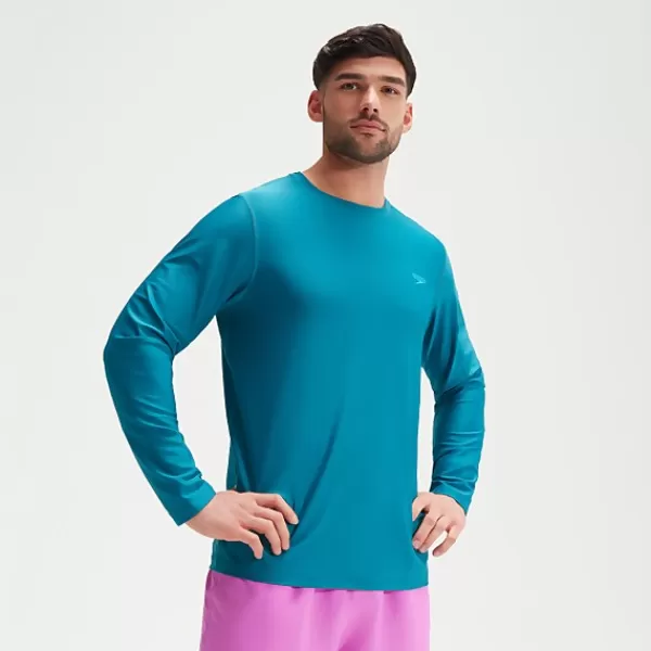 Online Men's Printed Long Sleeve Swim Tee Teal Outlet