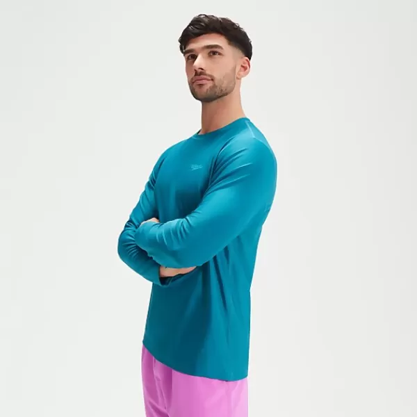 Online Men's Printed Long Sleeve Swim Tee Teal Outlet