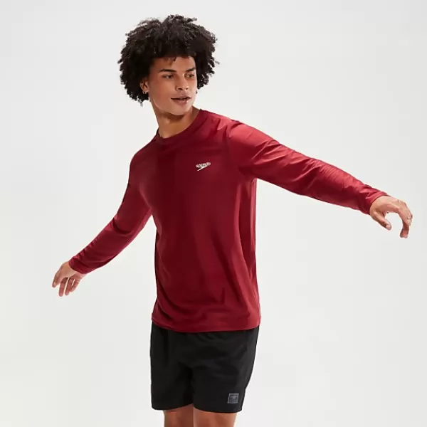 Discount Men's Printed Long Sleeve Swim Top Oxblood Outlet