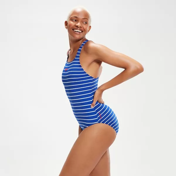 Shop Women's ECO Endurance+ Printed Medalist Swimsuit Blue/White Women The Classics | Fitness