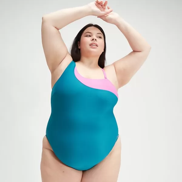 Online Women's Plus Size Asymmetric Swimsuit Teal/Purple Women Extended Sizing | Outlet