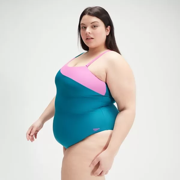 Online Women's Plus Size Asymmetric Swimsuit Teal/Purple Women Extended Sizing | Outlet