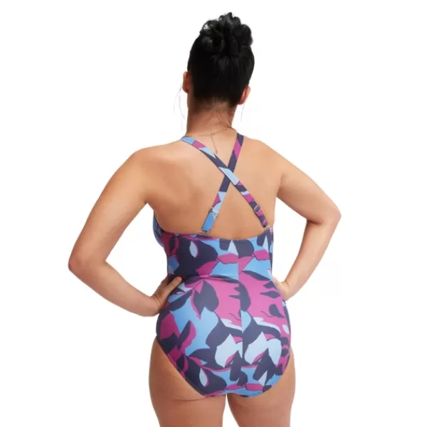 Fashion Women's Shaping Printed V Neck Swimsuit Blue/Berry Women Support Swimwear | Swimming costumes