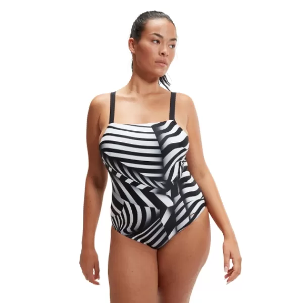 Fashion Women's Shaping Square Neck Printed Swimsuit Black/White Women Support Swimwear | Swimming costumes