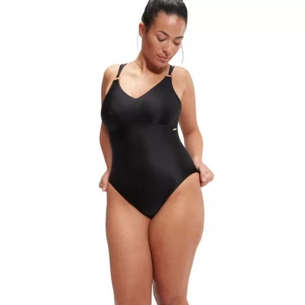 Store Women's Shaping Strappy Swimsuit Black Women Black Swimsuit | Support Swimwear