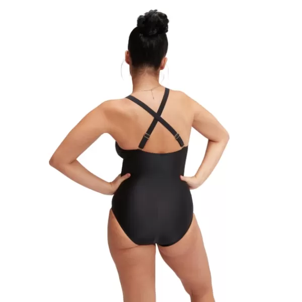 Online Women's Shaping V Neck Swimsuit Black Women Black Swimsuit | Support Swimwear